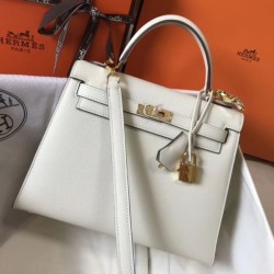 Miglior sito Replica Borsa Hermes Kelly 25cm Sellier bianca Epsom Imitazioni Outlet Online