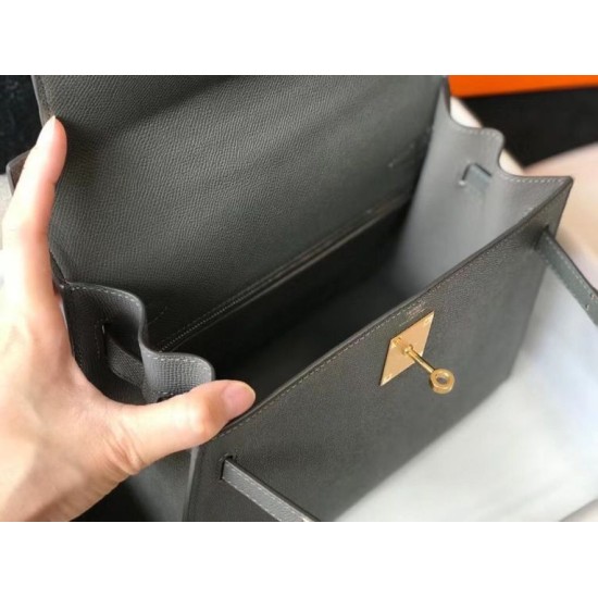 Miglior sito Replica Borsa Hermes Kelly 28cm/32cm Ardesia Epsom hardware dorato Imitazioni Outlet Online