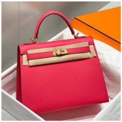Miglior sito Replica Borsa Hermes Kelly 28cm/32cm Rosa Epsom hardware dorato Imitazioni Outlet Online