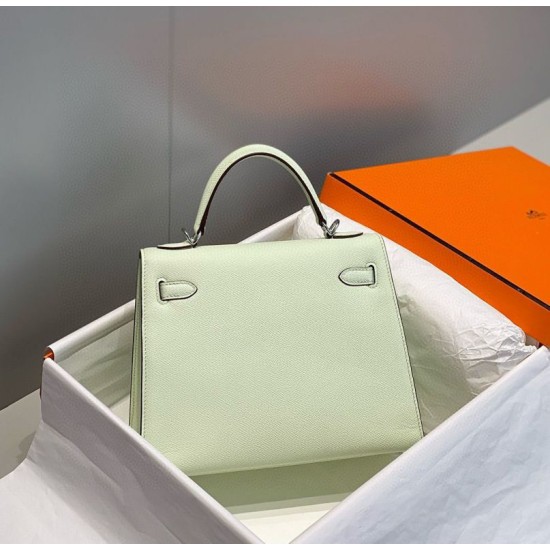 Miglior sito Replica Borsa Hermes Kelly 28cm verde chiaro Epsom hardware argento Imitazioni Outlet Online