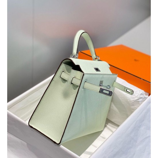 Miglior sito Replica Borsa Hermes Kelly 28cm verde chiaro Epsom hardware argento Imitazioni Outlet Online