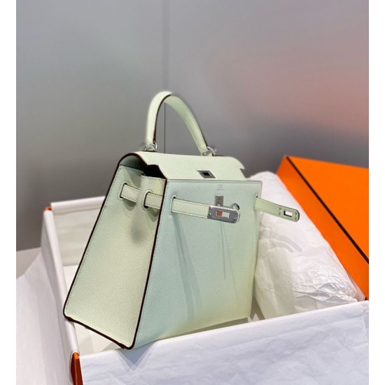 Miglior sito Replica Borsa Hermes Kelly 28cm verde chiaro Epsom hardware argento Imitazioni Outlet Online