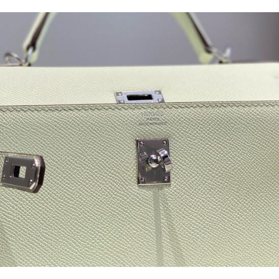Miglior sito Replica Borsa Hermes Kelly 28cm verde chiaro Epsom hardware argento Imitazioni Outlet Online