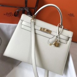 Miglior sito Replica Borsa Hermes Kelly 28cm/32cm Bianco Epsom hardware dorato Imitazioni Outlet Online
