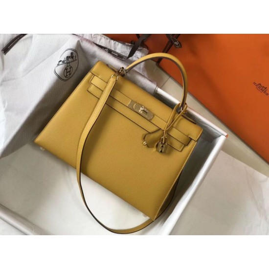Miglior sito Replica Borsa Hermes Kelly 28cm/32cm Giallo Epsom hardware dorato Imitazioni Outlet Online