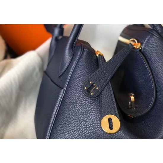 Miglior sito Replica Borsa Hermes Lindy 26 cm blu navy con finiture dorate Imitazioni Outlet Online