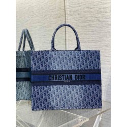 Perfette Qualità Repliche Borsa tote media Dior in jacquard blu denim obliquo Imitazione