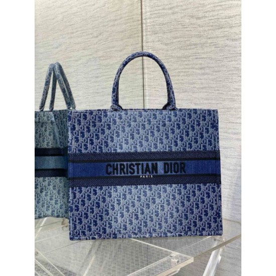 Perfette Qualità Repliche Borsa tote media Dior in jacquard blu denim obliquo Imitazione