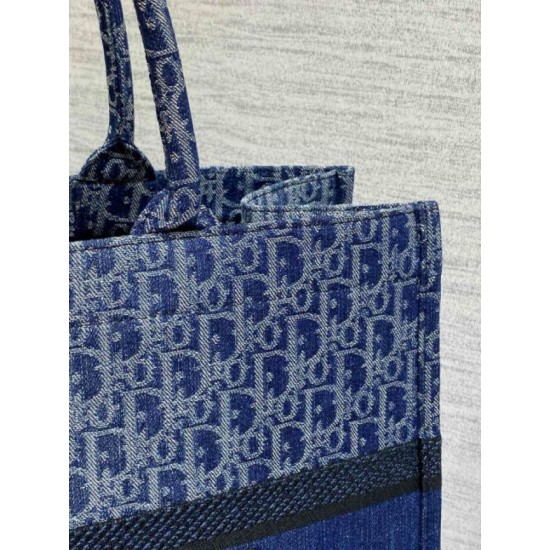 Perfette Qualità Repliche Borsa tote media Dior in jacquard blu denim obliquo Imitazione