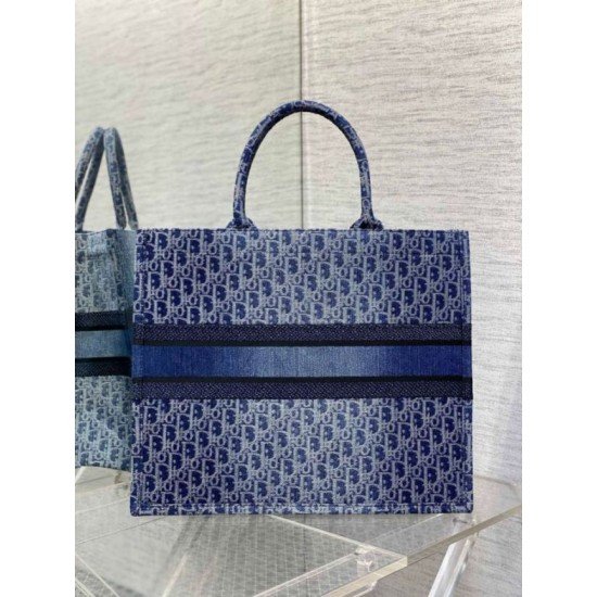 Perfette Qualità Repliche Borsa tote media Dior in jacquard blu denim obliquo Imitazione