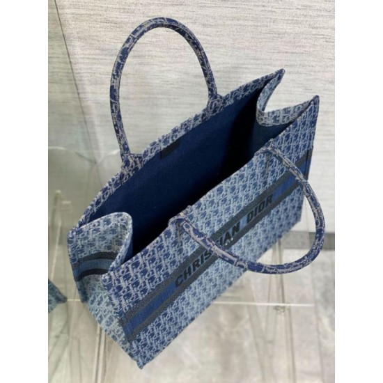 Perfette Qualità Repliche Borsa tote media Dior in jacquard blu denim obliquo Imitazione