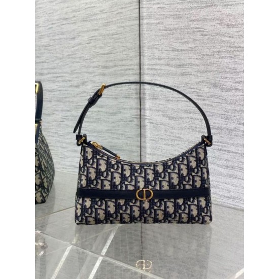 Replica perfetta Mini borsa Dior 30 Montaigne Cigale in jacquard blu obliquo Imitazione Outlet Online