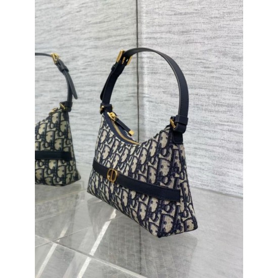 Replica perfetta Mini borsa Dior 30 Montaigne Cigale in jacquard blu obliquo Imitazione Outlet Online