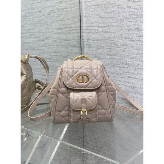 Migliore Repliche Zaino piccolo Dior Caro in Pelle di agnello beige Macrocannage Economiche Outlet Online