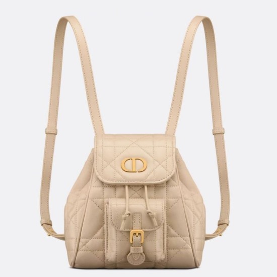 Migliore Repliche Zaino piccolo Dior Caro in Pelle di agnello beige Macrocannage Economiche Outlet Online