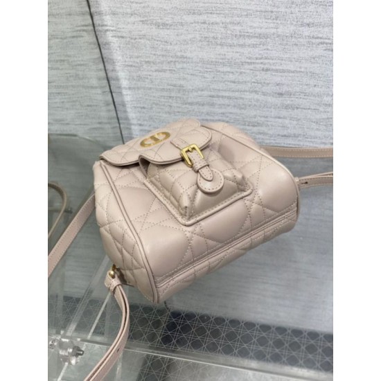 Migliore Repliche Zaino piccolo Dior Caro in Pelle di agnello beige Macrocannage Economiche Outlet Online