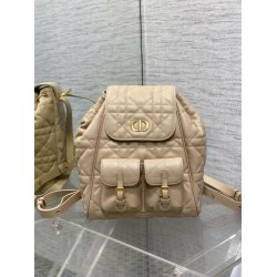 Replica perfetta Zaino medio Dior Caro in pelle di agnello macrocannage beige Imitazione Outlet Online