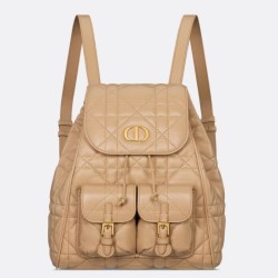 Replica perfetta Zaino medio Dior Caro in pelle di agnello macrocannage beige Imitazione Outlet Online