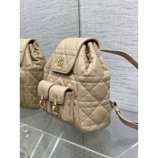 Replica perfetta Zaino medio Dior Caro in pelle di agnello macrocannage beige Imitazione Outlet Online