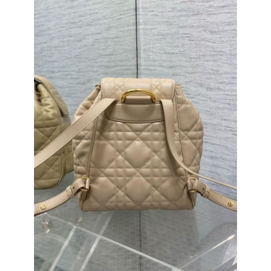 Replica perfetta Zaino medio Dior Caro in pelle di agnello macrocannage beige Imitazione Outlet Online