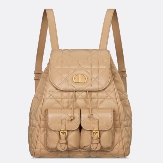 Replica perfetta Zaino medio Dior Caro in pelle di agnello macrocannage beige Imitazione Outlet Online