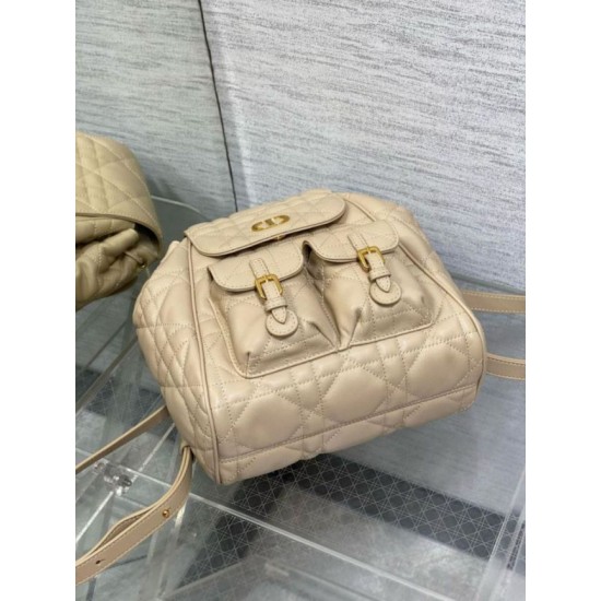 Replica perfetta Zaino medio Dior Caro in pelle di agnello macrocannage beige Imitazione Outlet Online