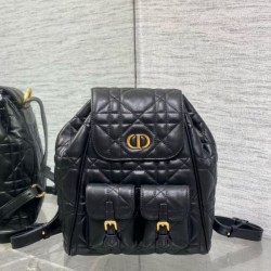 Miglior Falso Zaino medio Dior Caro in pelle di agnello nero Macrocannage Economiche Premium