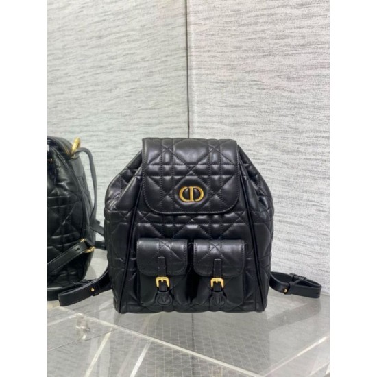 Miglior Falso Zaino medio Dior Caro in pelle di agnello nero Macrocannage Economiche Premium