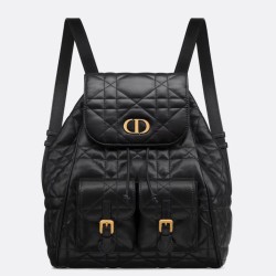 Miglior Falso Zaino medio Dior Caro in pelle di agnello nero Macrocannage Economiche Premium