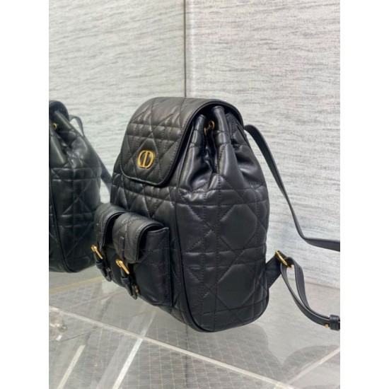 Miglior Falso Zaino medio Dior Caro in pelle di agnello nero Macrocannage Economiche Premium