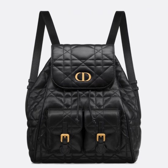 Miglior Falso Zaino medio Dior Caro in pelle di agnello nero Macrocannage Economiche Premium