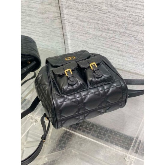 Miglior Falso Zaino medio Dior Caro in pelle di agnello nero Macrocannage Economiche Premium