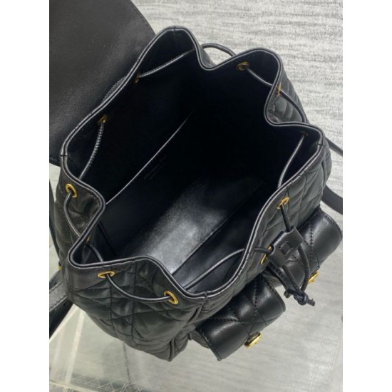 Miglior Falso Zaino medio Dior Caro in pelle di agnello nero Macrocannage Economiche Premium