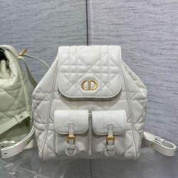 Migliore Repliche Zaino medio Dior Caro in pelle di agnello bianco Macrocannage Economiche Outlet Online
