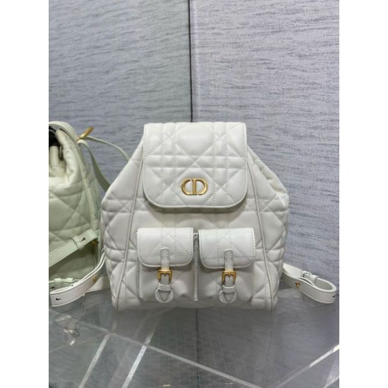 Migliore Repliche Zaino medio Dior Caro in pelle di agnello bianco Macrocannage Economiche Outlet Online