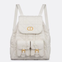 Migliore Repliche Zaino medio Dior Caro in pelle di agnello bianco Macrocannage Economiche Outlet Online
