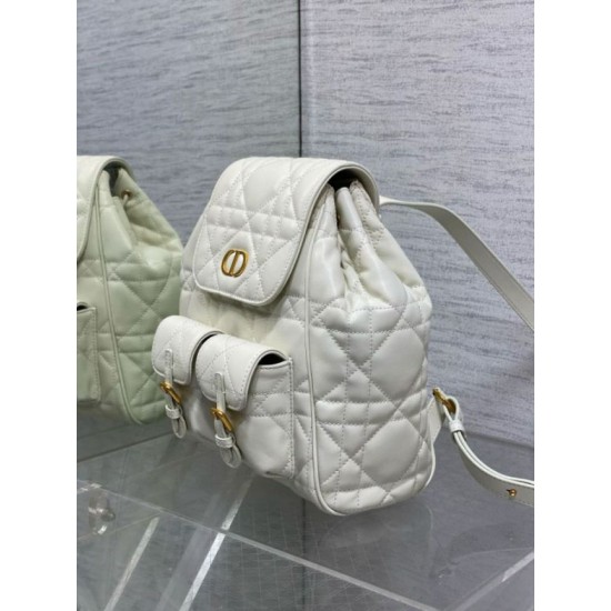 Migliore Repliche Zaino medio Dior Caro in pelle di agnello bianco Macrocannage Economiche Outlet Online