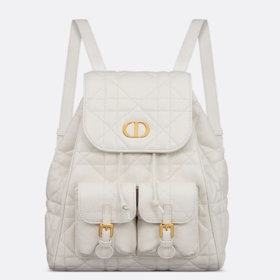 Migliore Repliche Zaino medio Dior Caro in pelle di agnello bianco Macrocannage Economiche Outlet Online