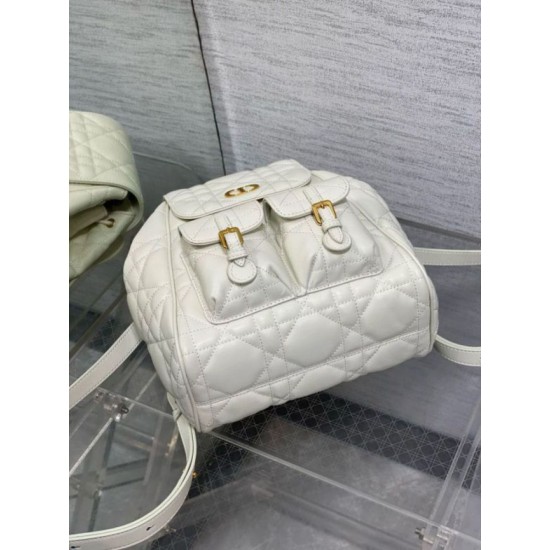 Migliore Repliche Zaino medio Dior Caro in pelle di agnello bianco Macrocannage Economiche Outlet Online