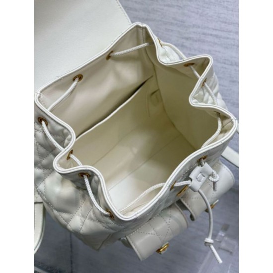Migliore Repliche Zaino medio Dior Caro in pelle di agnello bianco Macrocannage Economiche Outlet Online