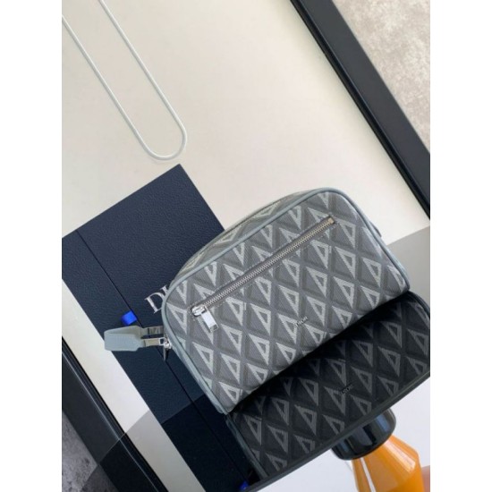 Replica perfetta Borsa da toilette Dior in tela grigia CD Diamond Imitazione Outlet Online