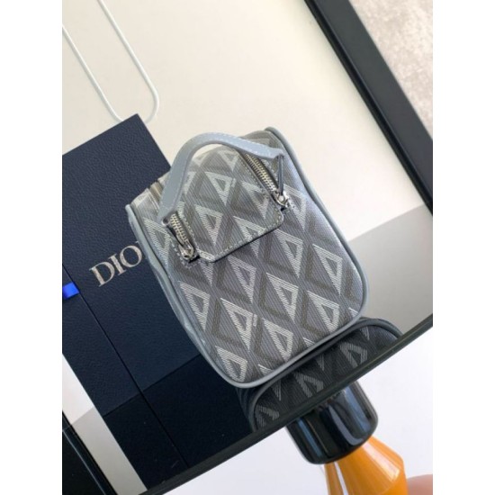 Replica perfetta Borsa da toilette Dior in tela grigia CD Diamond Imitazione Outlet Online