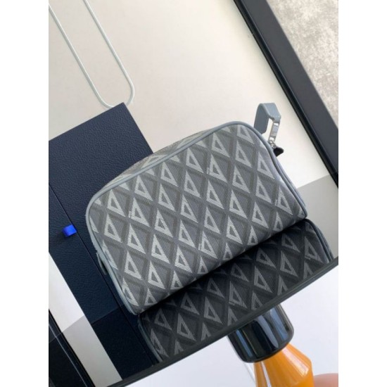 Replica perfetta Borsa da toilette Dior in tela grigia CD Diamond Imitazione Outlet Online