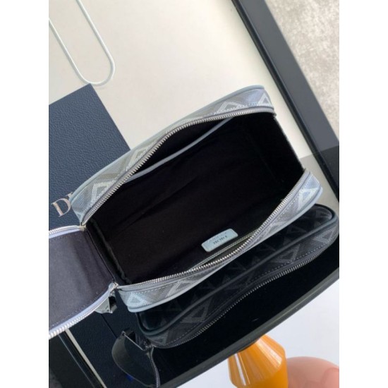 Replica perfetta Borsa da toilette Dior in tela grigia CD Diamond Imitazione Outlet Online