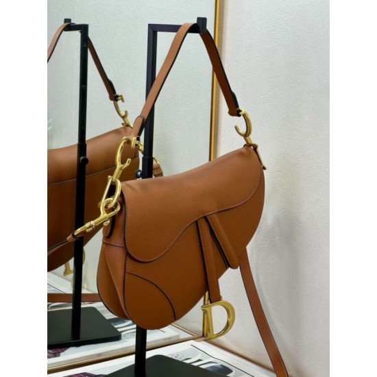 Miglior Falso Borsa Saddle Dior con tracolla in pelle di vitello martellata marrone Economiche Premium