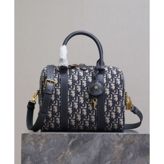 Perfette Qualità Repliche Borsa Dior Groove 25 Oblique jacquard Blu scuro Imitazione