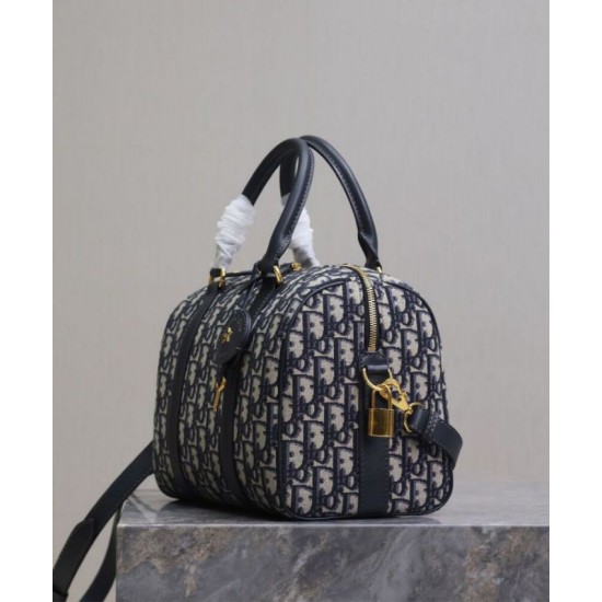 Perfette Qualità Repliche Borsa Dior Groove 25 Oblique jacquard Blu scuro Imitazione