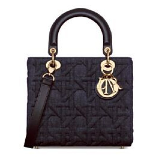 Replica perfetta Borsa media Dior Lady Dior Blu Scuro Imitazione Outlet Online