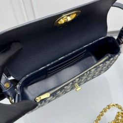 Miglior Falso Mini borsa Dior 30 Montaigne Avenue East-West Double Carry Blu scuro Economiche Premium