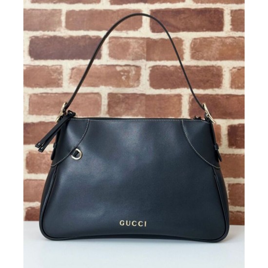 Migliore Repliche Borsa a tracolla media Gucci GG Emblem 815217 Nero Economiche Outlet Online